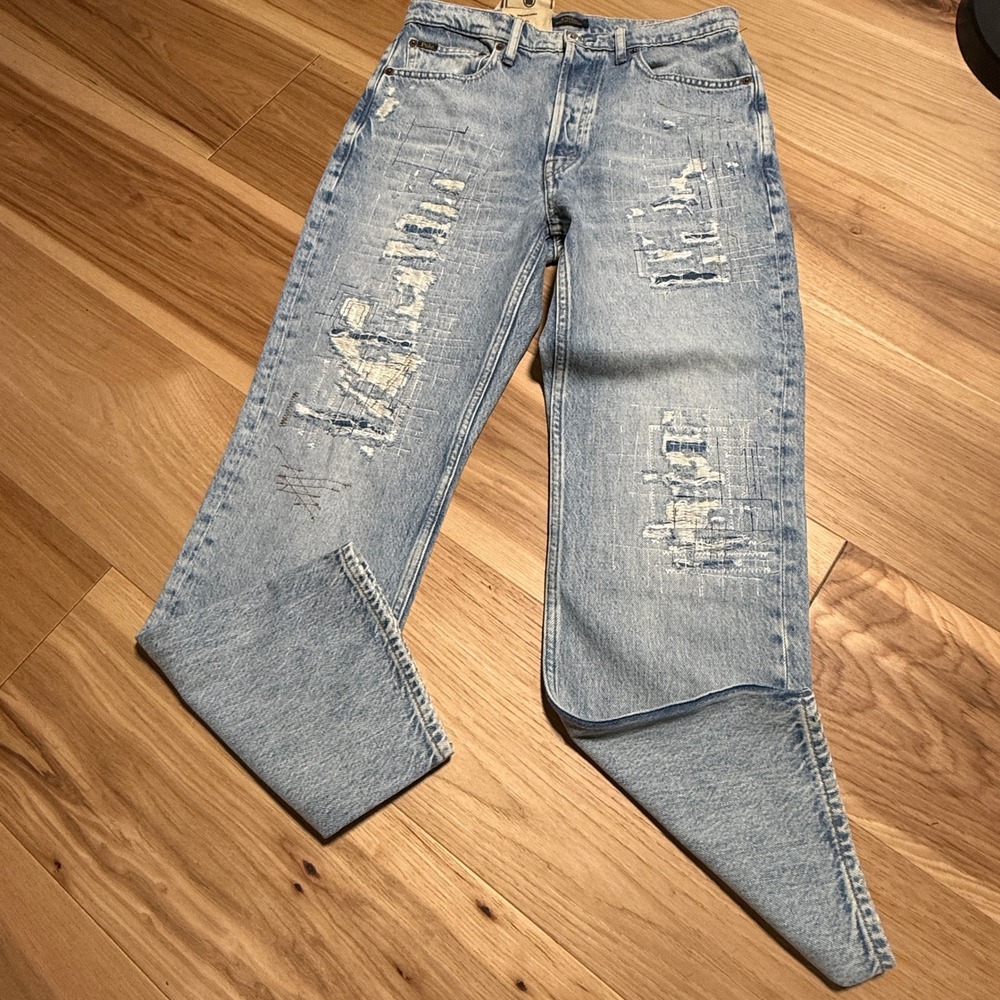 Polo Ralph Lauren NWT Relaxed Straight Crop Jeans 27 Blue Distressed Luxury Prep